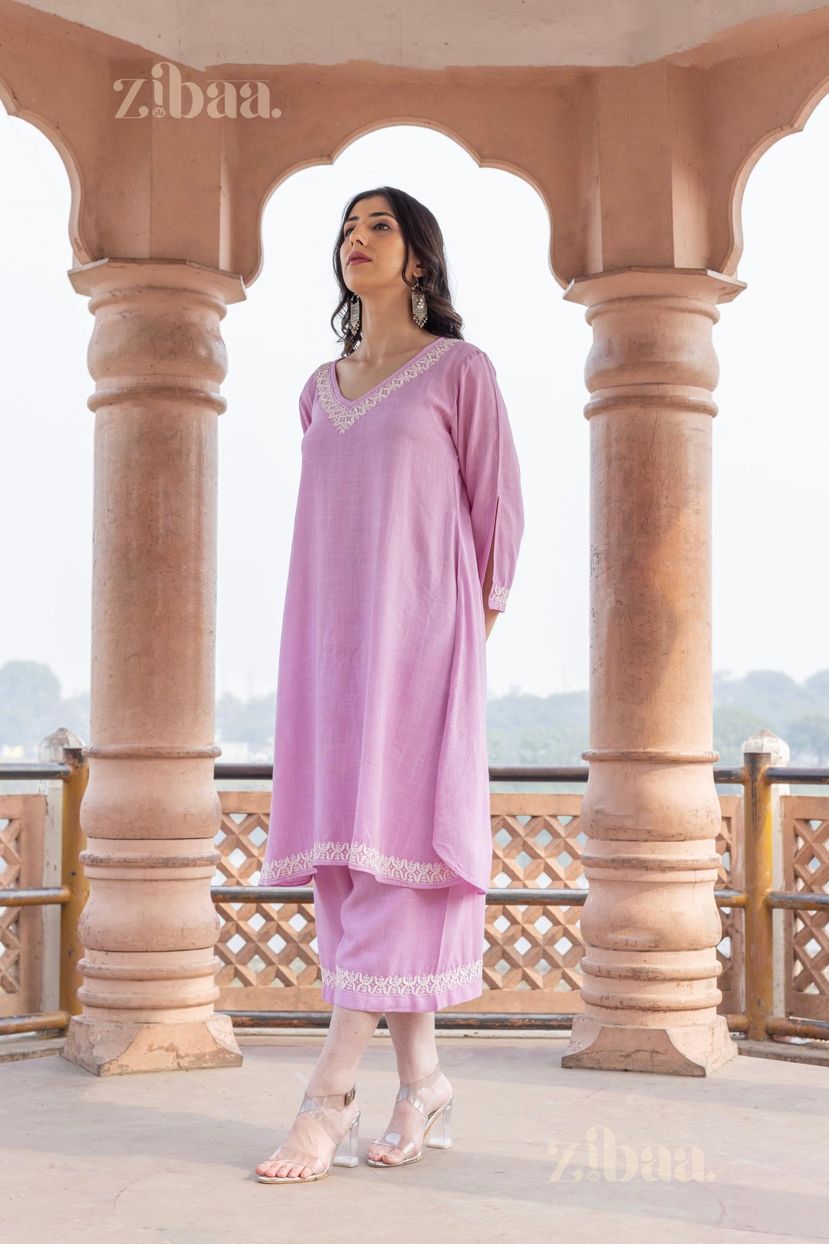 Zibaa Lilac Rayon Chikankari Co-ord Set