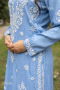 Zibaa Modal Powder Blue Long Chikankari Kurti