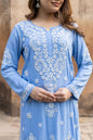 Zibaa Modal Powder Blue Long Chikankari Kurti