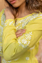 Zibaa Modal Olive Green Long Chikankari Kurti