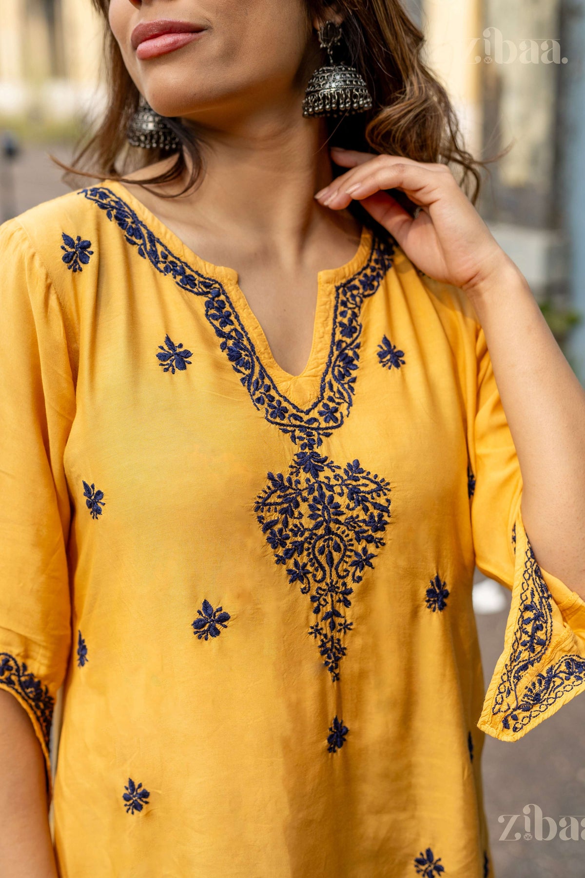 Zibaa Muslin Golden Beige Chikankari Co-ord Set