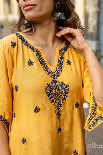 Zibaa Muslin Golden Beige Chikankari Co-ord Set