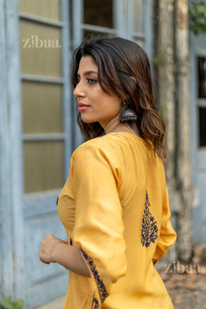 Zibaa Muslin Golden Beige Chikankari Co-ord Set