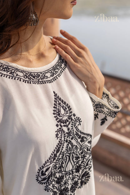 Zibaa Muslin Black & White Chikankari Co-ord Set