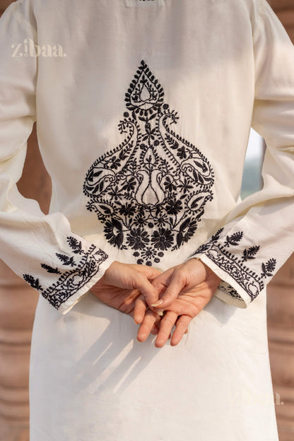 Zibaa Muslin Black & White Chikankari Co-ord Set