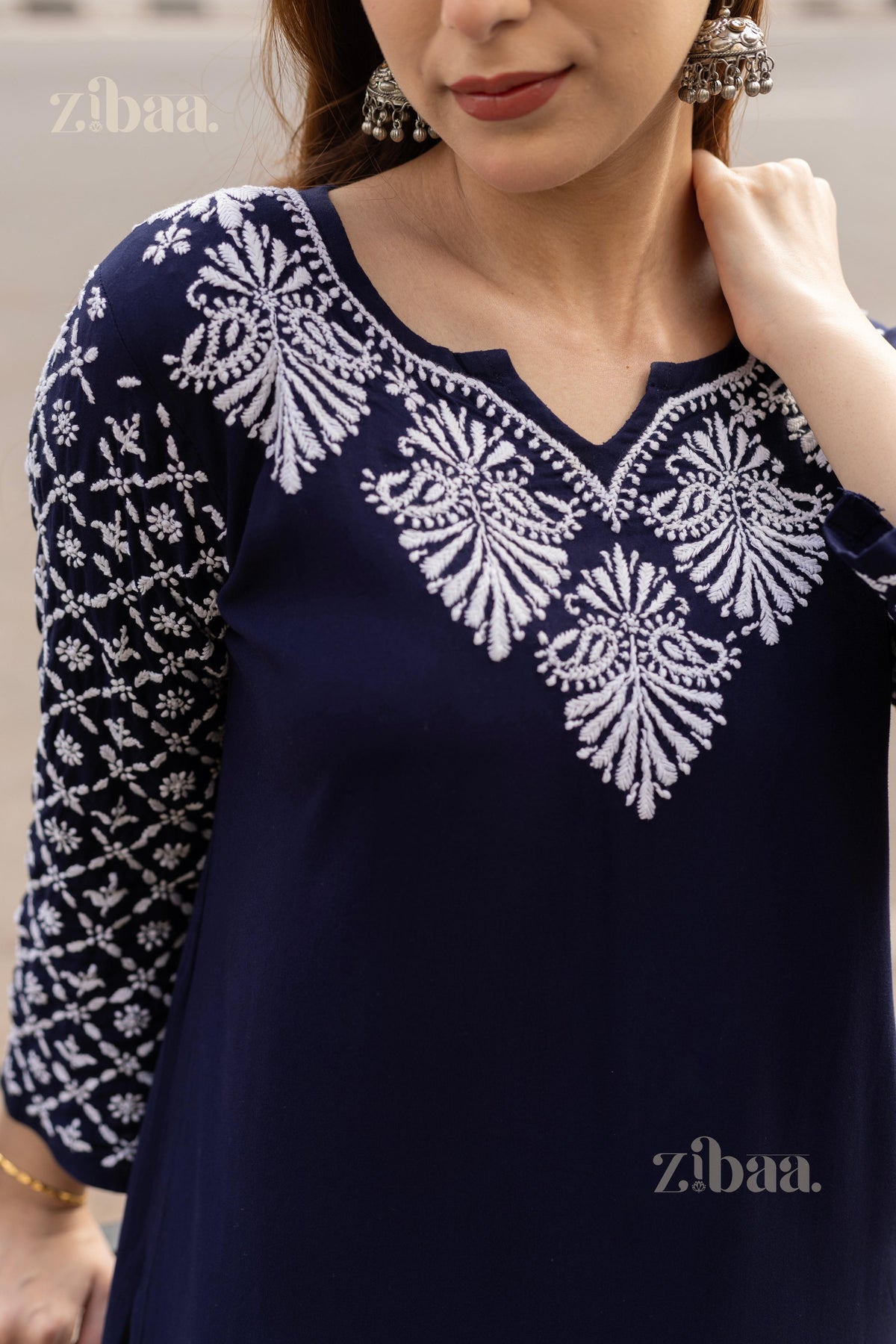 Zibaa Rayon Chikankari Kurti with Jaal work