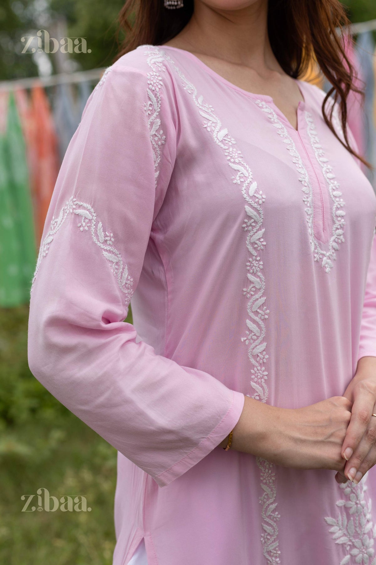 Zibaa Modal Pink Chikankari Kurti