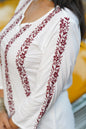 Zibaa Modal White Chikankari Kurti With Maroon Bel