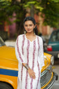 Zibaa Modal White Chikankari Kurti With Maroon Bel