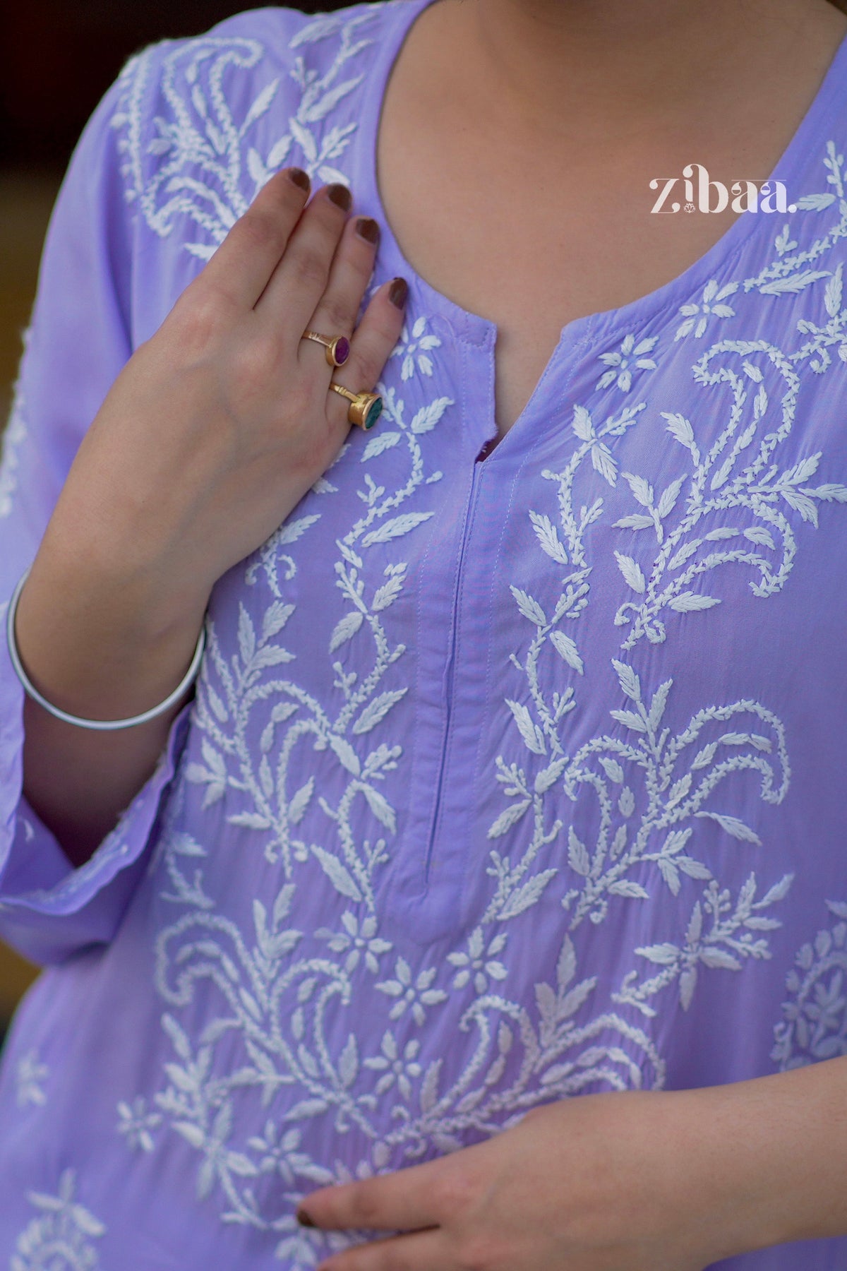 Zibaa Modal Lavender Chikankari Kurta