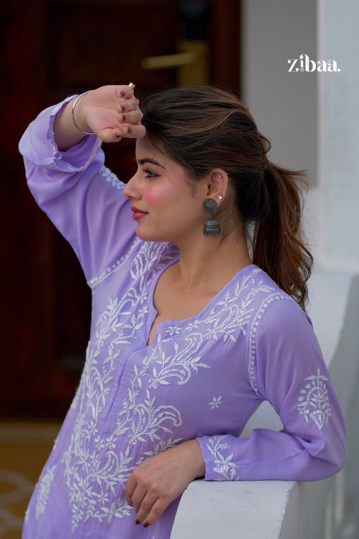 Zibaa Modal Lavender Chikankari Kurta