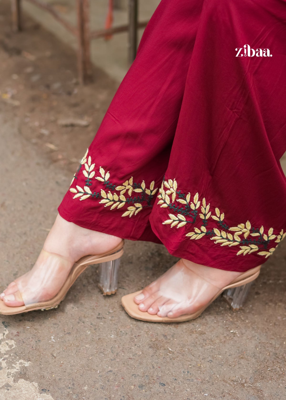 Zibaa Deep Burgundy Luxury Rayon Chikankari Coord Set