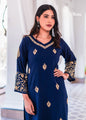 Zibaa Blue & Gold Luxury Rayon Chikankari Kurta