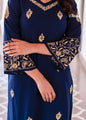 Zibaa Blue & Gold Luxury Rayon Chikankari Kurta
