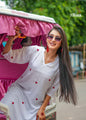 Zibaa White & Red Modal Chikankari Kurta
