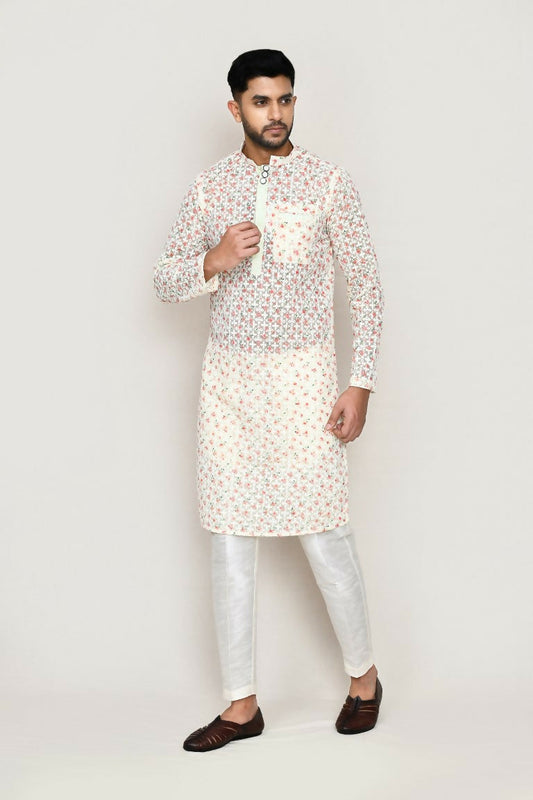 Joban Fashion Green Colored Georgette Based With Full Thread Work Fabric Kurta With Straight Fit Pant