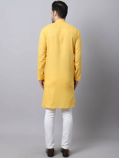 Even Apparels Yellow Pure Cotton Men's Kurta With Band Collar (SLD1183)
