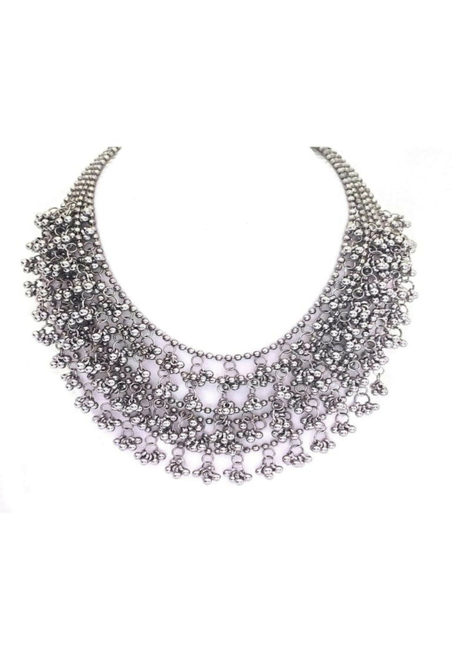 Mominos Fashion Johar Kamal Oxidised Silver-Plated Brass Finish Ghungroo Necklace with Earrings For Women