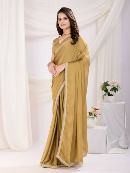 Chiku Rangoli Silk Solid, Lace Border Ready To Wear Saree - Kashvi