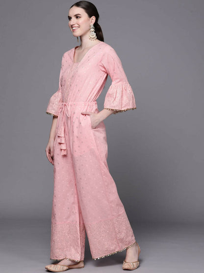 Ahalyaa Women Pink Printed Basic Jumpsuit
