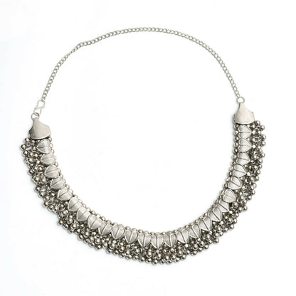 Mominos Fashion Johar Kamal Oxidised Silver-Plated Heart Design Necklace Choker Set For Women