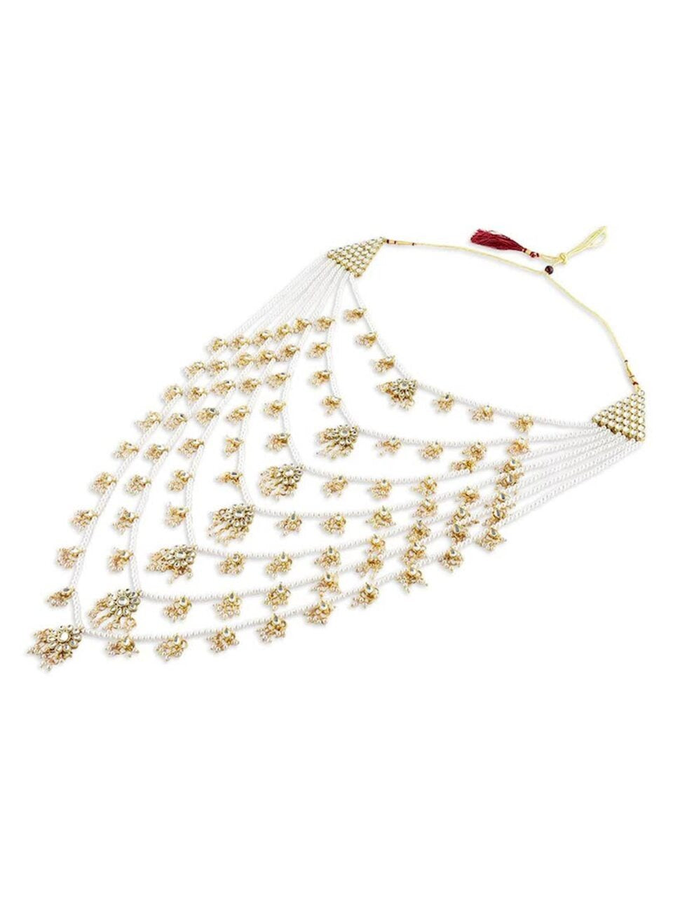 Jewel City Traditional Multi-Layer Kundan Pearl Rani Haar Set – Handcrafted Gold-Plated Indian Long Necklace with Earrings