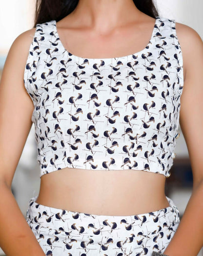 Miravan Women's White Animal Print Round Neck Top With Side Slit Skirt Co-Ord Set