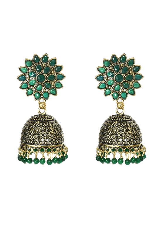 Mominos Fashion Johar Kamal Beautiful Kundan Work Jhumka With Green Beads