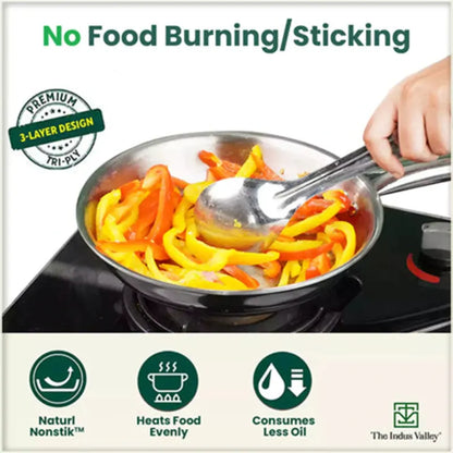 The Indus Valley TurboCuk Tri-ply Stainless Steel Cookware Set: 3L Kadai with Lid + 1.4L Fry Pan, Premium Quality, 3 Layer Thick Body, 100% Toxin-free, Non-stick, Induction & Gas