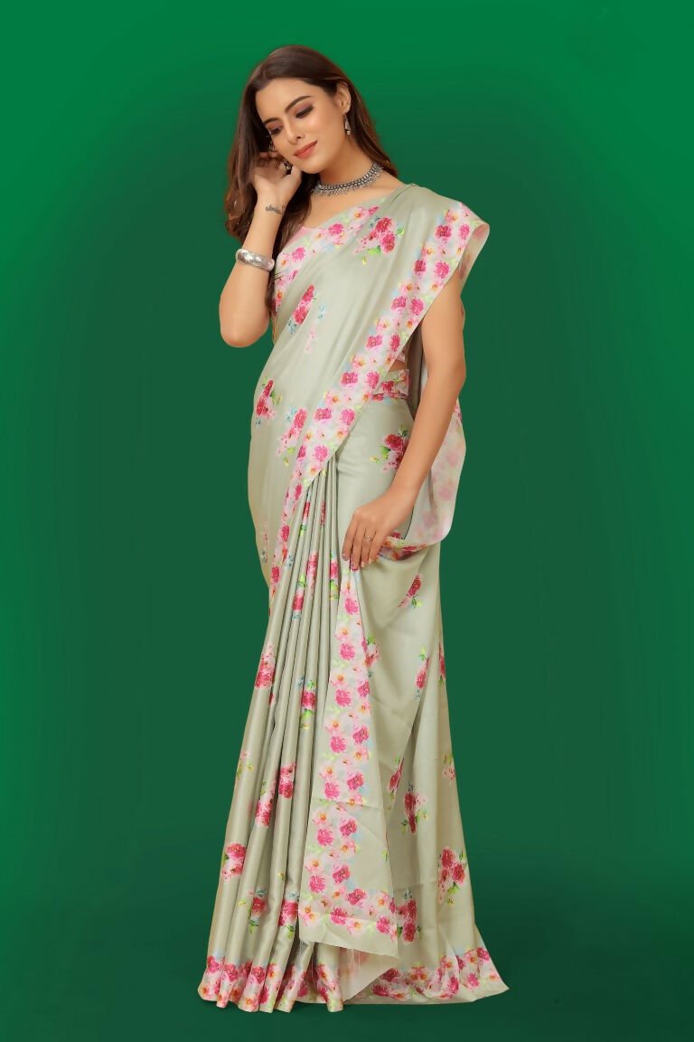 Aayaa Designer Printed Satin Saree - Multi Color