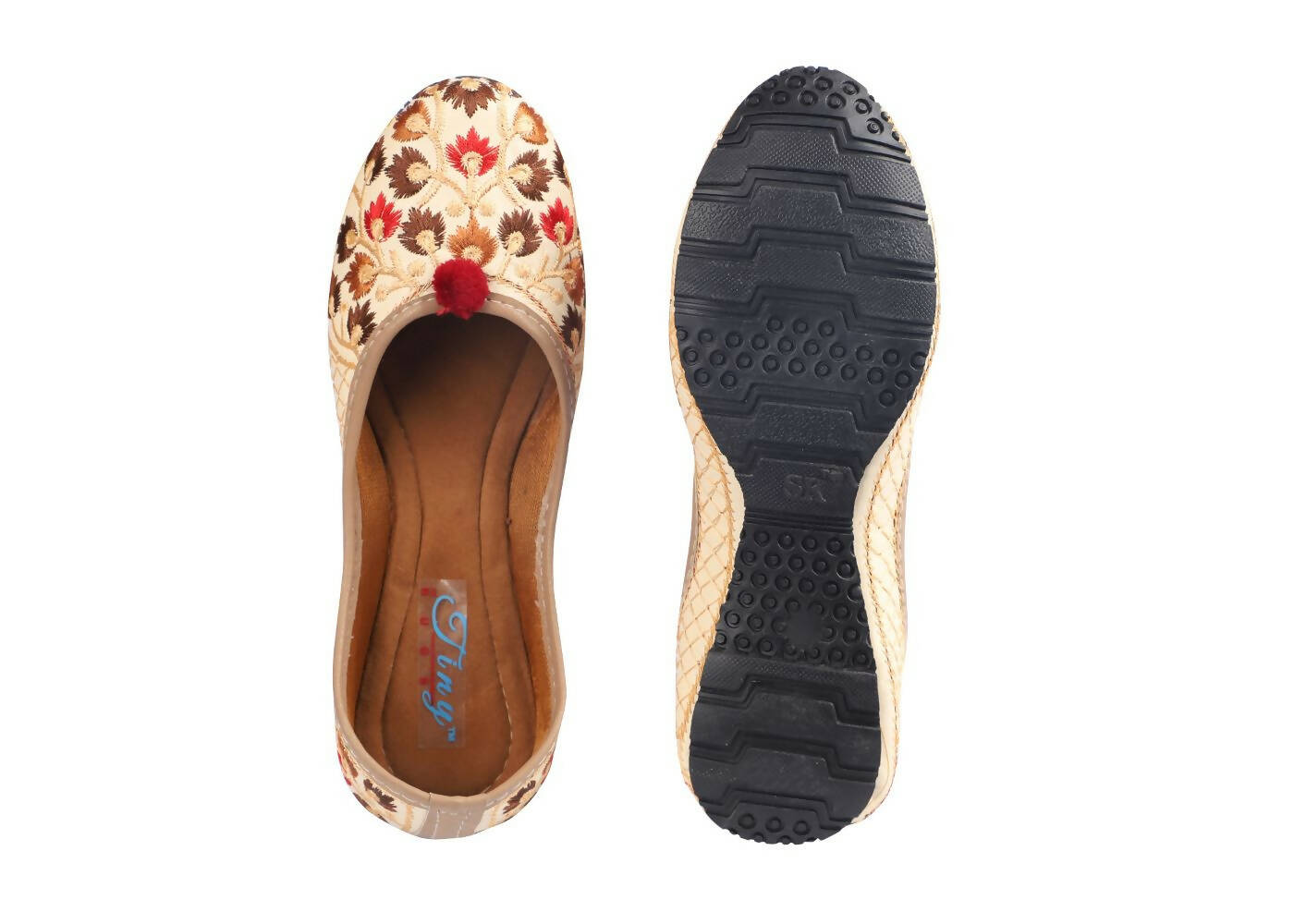Tiny Bugs Girls Ethnic Floral Embroidered Juttis - Beige