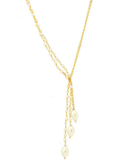 Beaded Pearl Drop One-Sided Layered Necklace - Ruby Raang