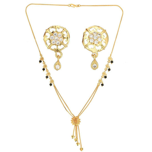 AanyaCentric Gold-Polished Short Mangalsutra Set with Earrings