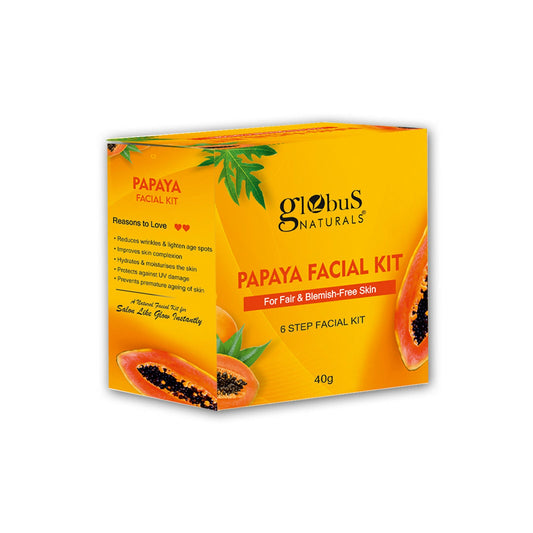 Globus Naturals Papaya Facial Kit For Blemish Free Skin & Anti-Pigmentation, 6 Steps