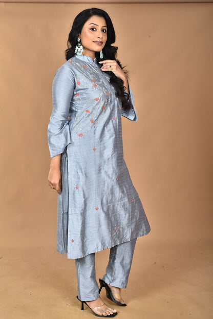 Morchari Women And Hand Embroidery Co-Ord Set-Grey