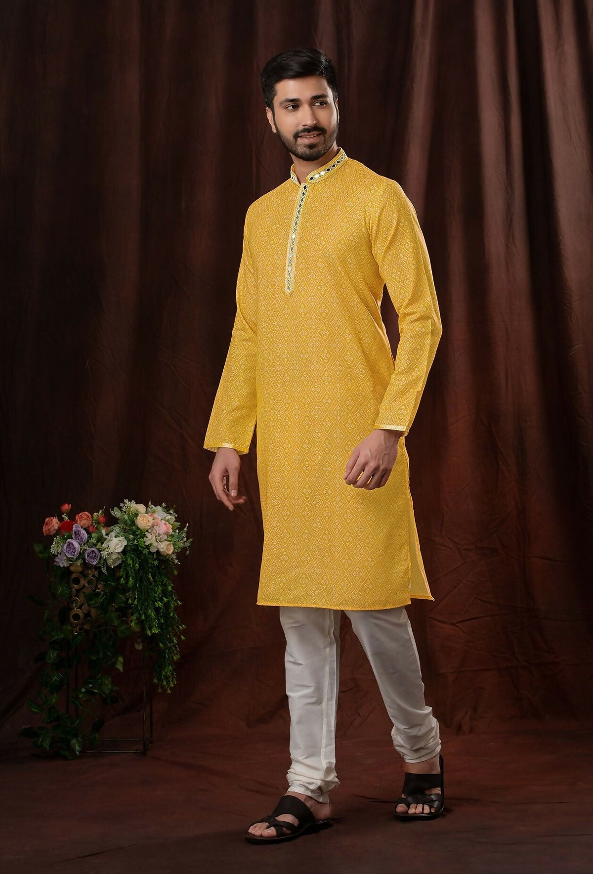 Joban Fashion Yellow Art Silk Kurta Pyjama