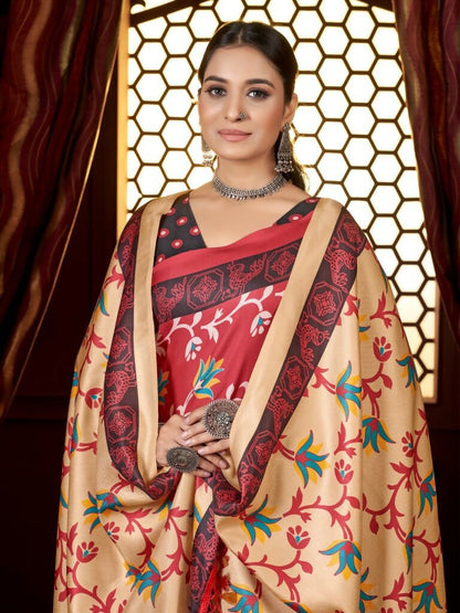 Aayaa Designer Winter Collection Printed Saree With Shawl - Multi Color