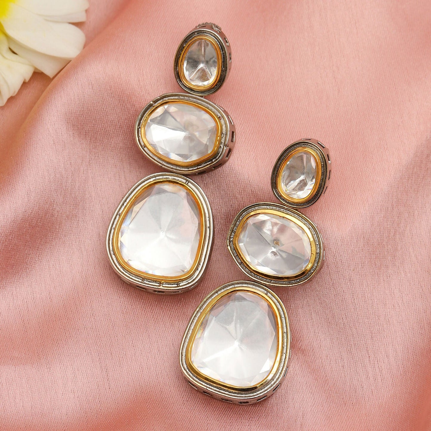 Kundan Earrings (Silver) - Ruby Raang