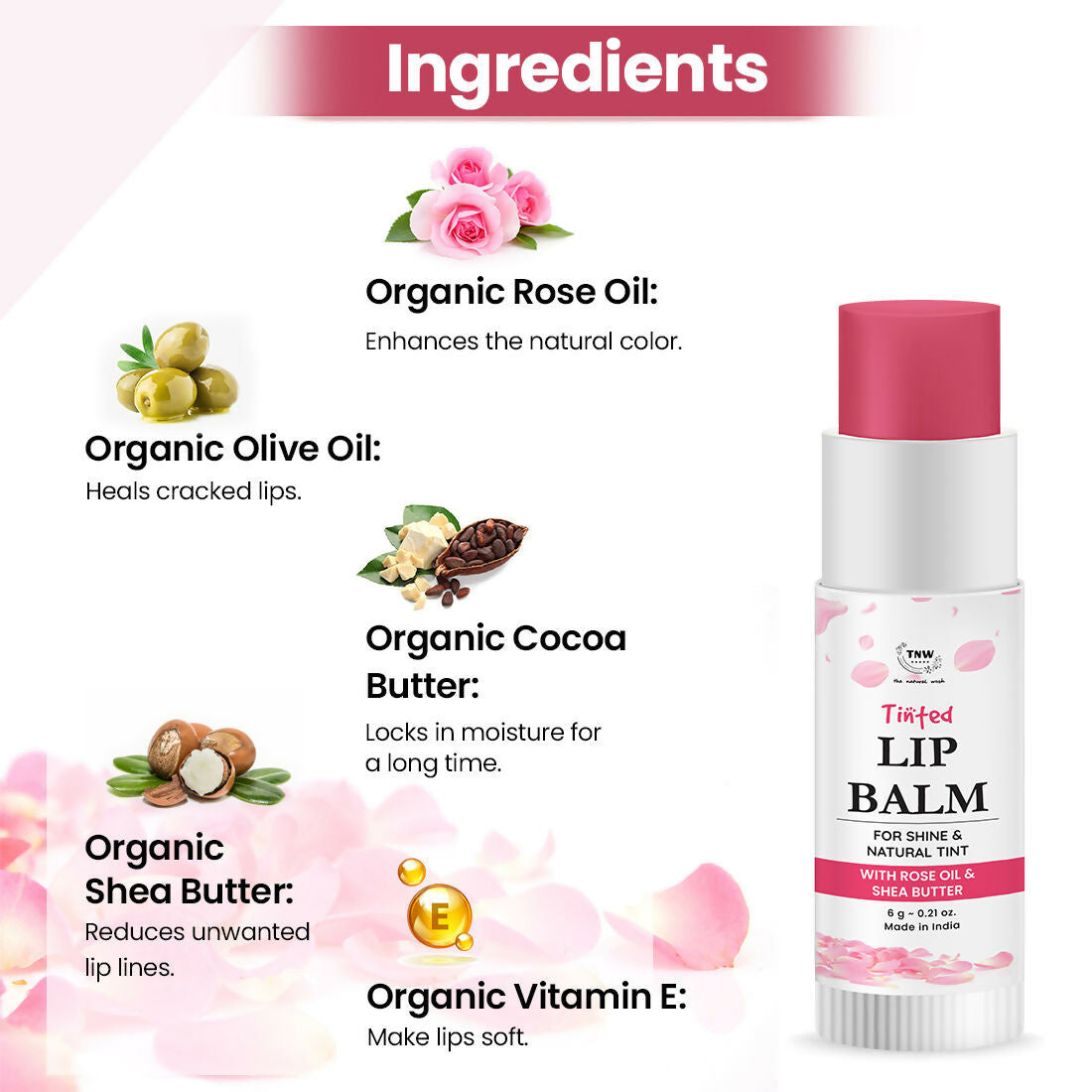 The Natural Wash Moisturizing Rose Tinted Lip Balm Shine & Natural Tint