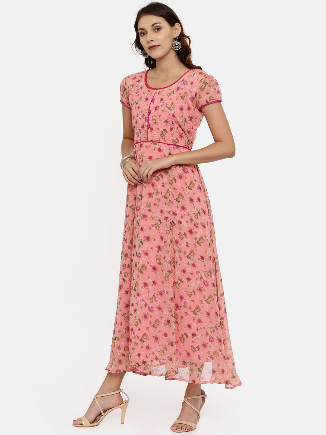 Souchii Women Pink Printed Fit And Flare Beautiful Dress