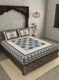 JAIPUR FABRIC Beige & Green Ethnic Motifs Cotton 210 TC Queen Bedsheet & 2 Pillow Covers