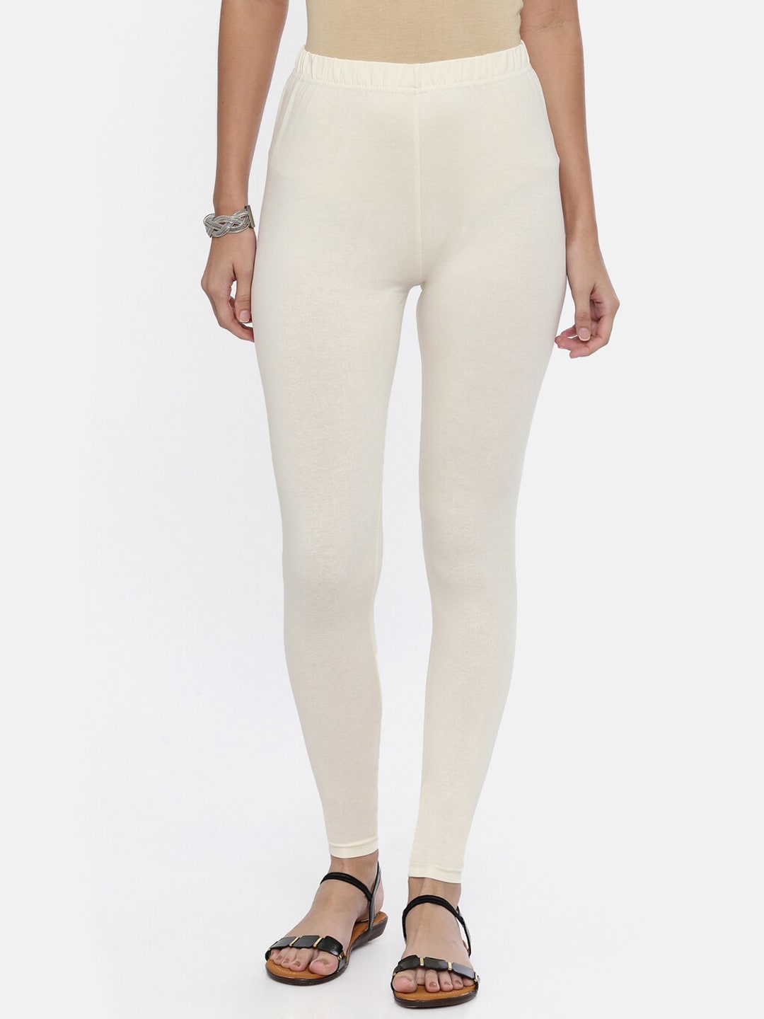 Souchii Cream-Coloured Solid Ankle-Length Leggings