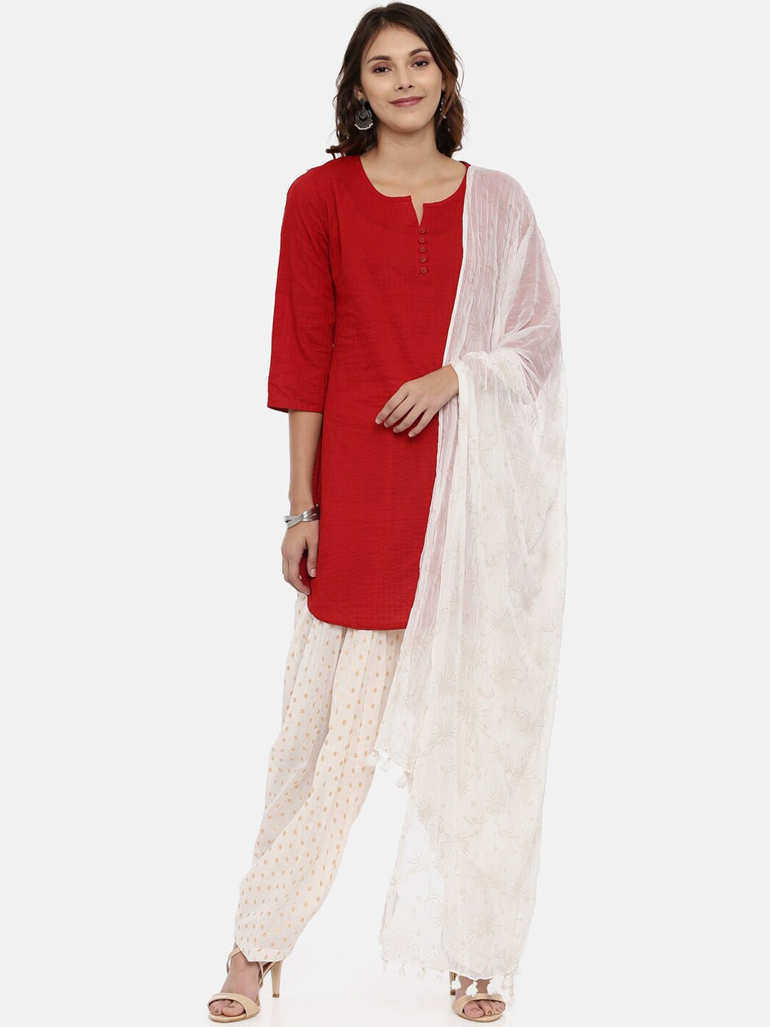 Souchii White & Gold Printed Dupatta