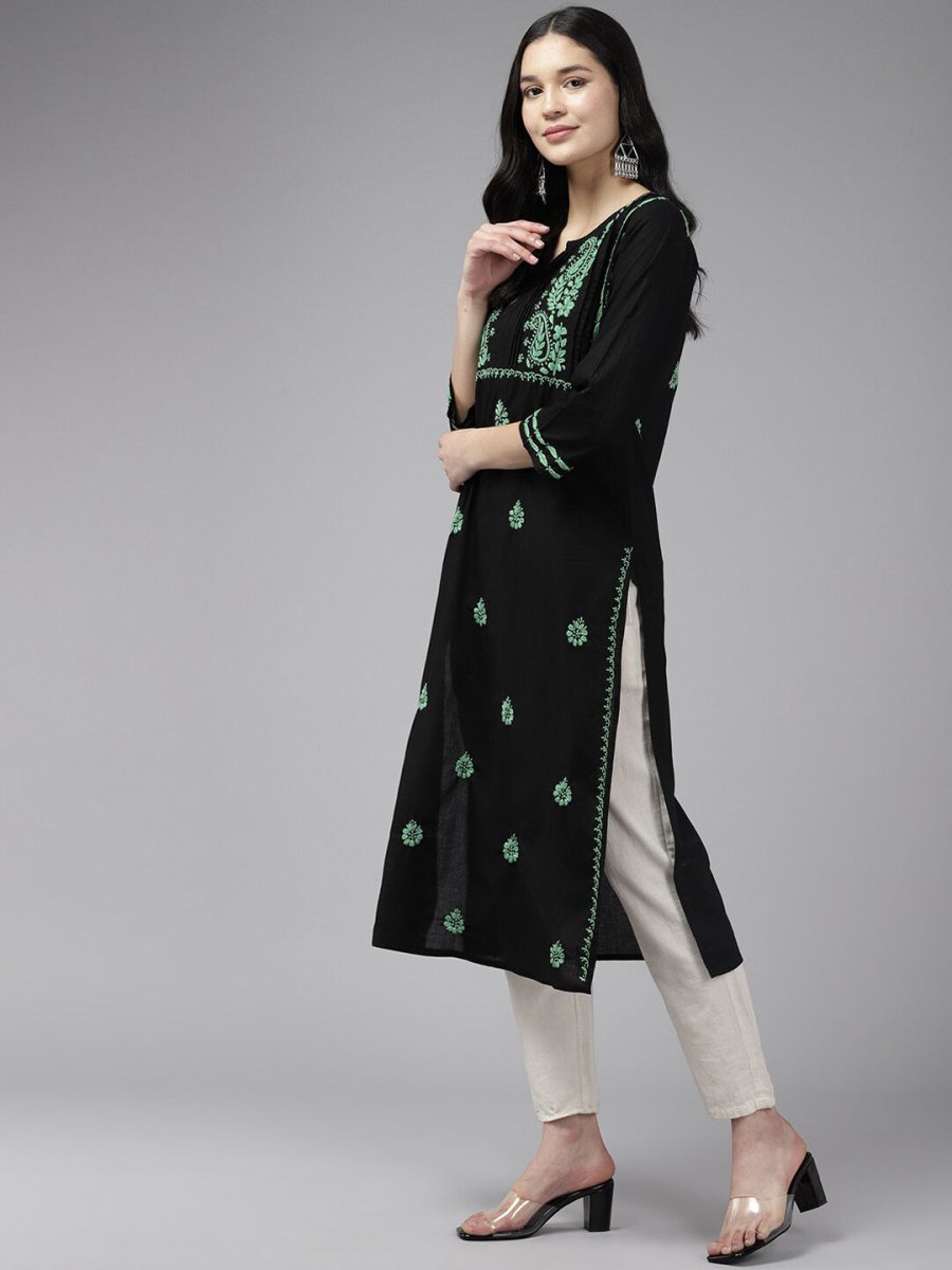 ADA Ethnic Motifs Embroidered Chikankari Cotton Straight Kurta