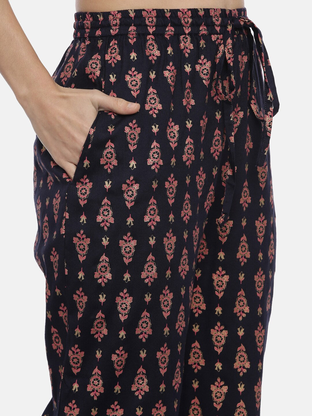 Souchii Navy Blue & Pink Printed Kurta with Palazzos