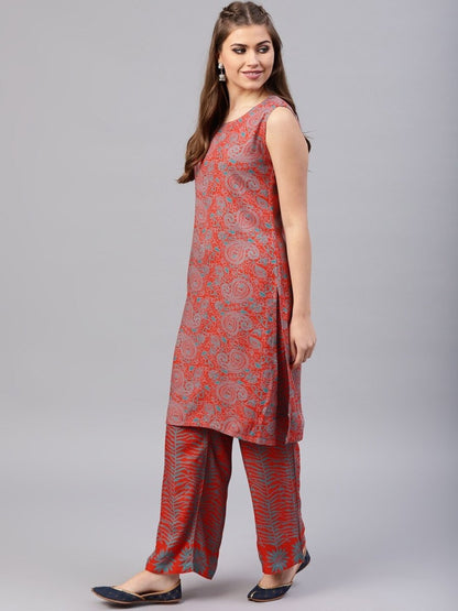 Aks Women Paisley Printed Straight Kurta With Palazzos