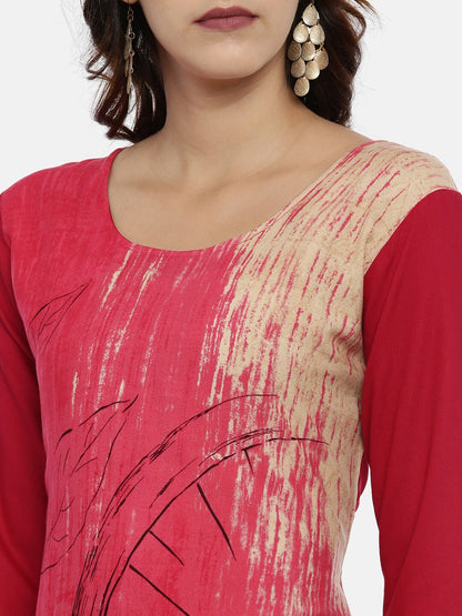 Souchii Pink Printed Straight Kurta