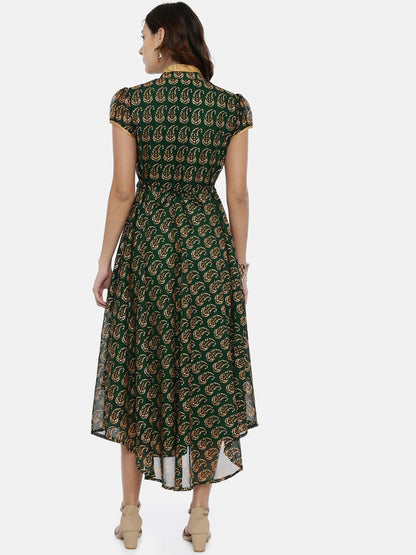 Souchii Green Printed A-Line Dress
