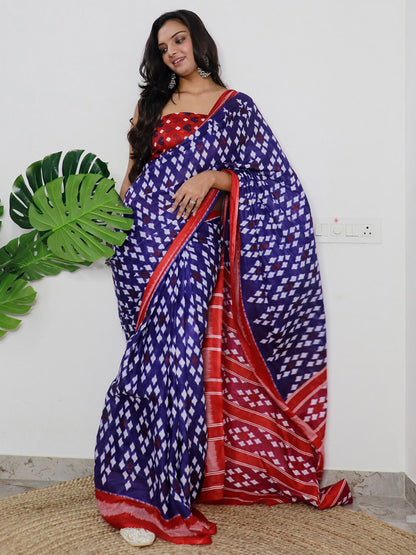Saree Mall Ethnic Motifs Printed Pure Cotton Ikat Sarees