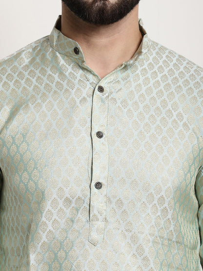 Sojanya Men Green & Beige Ethnic Motifs Jacquard Woven Design Straight Kurta